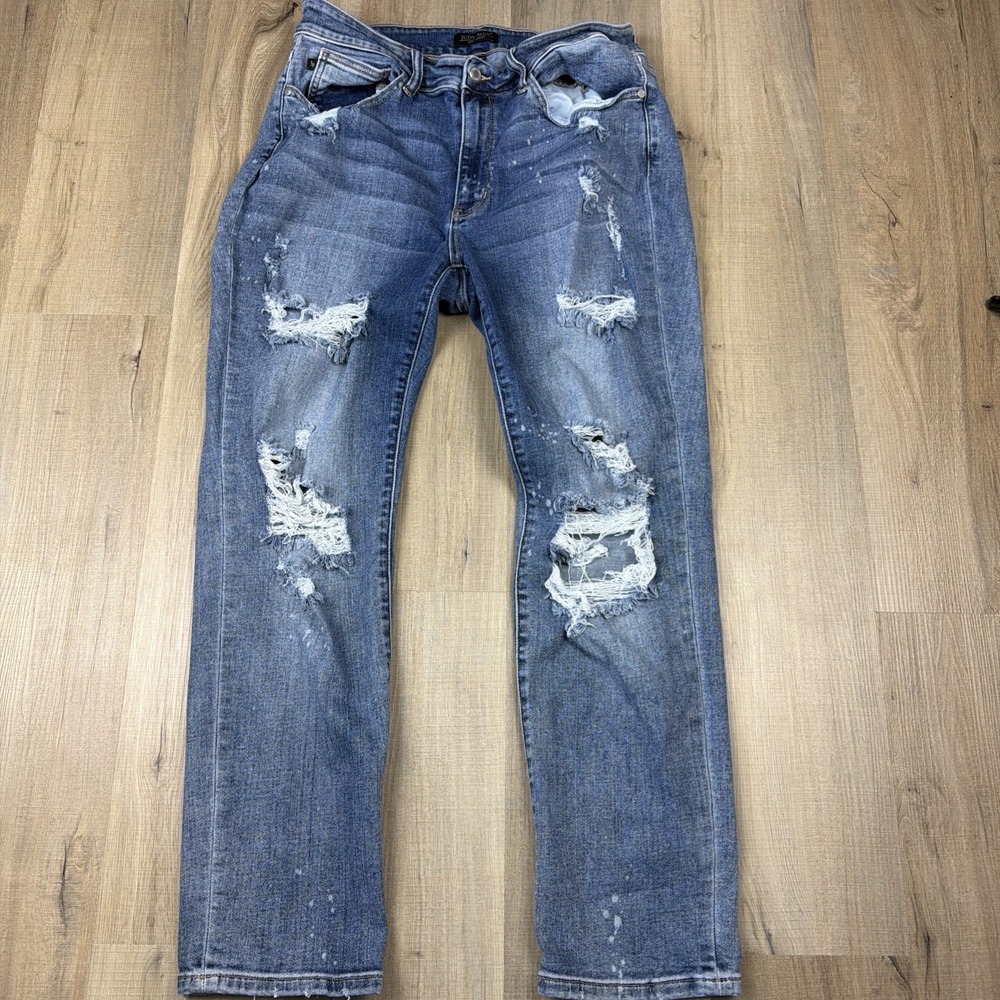 Judy Blue‎ Boyfriend Jeans Women 16W Distressed Med Wash Destroyed Stretch Denim